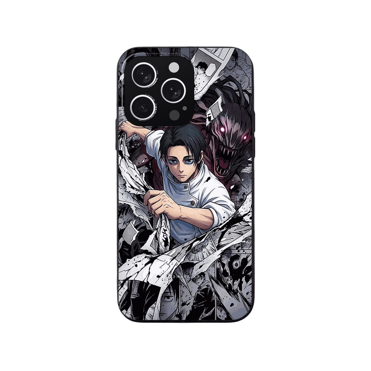Coque iPhone Jujutsu Kaisen – Yuta, Collage Manga, dominante gris et blanc