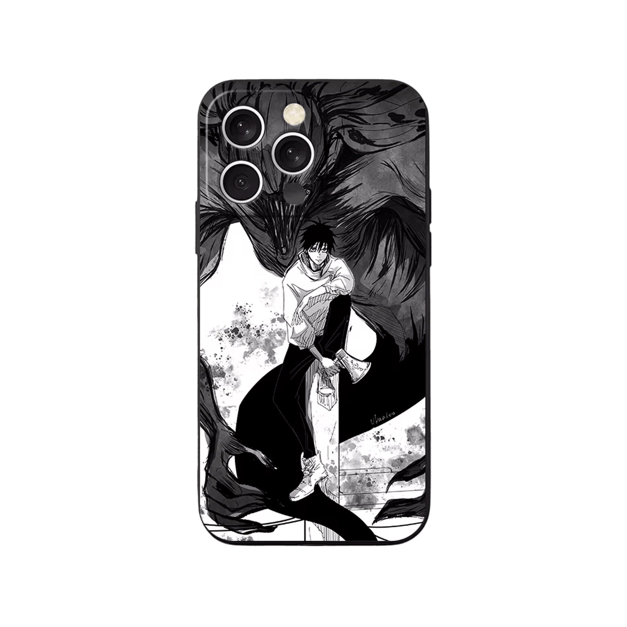 Coque iPhone Jujutsu Kaisen – Yuta à l'Encre, dominante noir et blanc