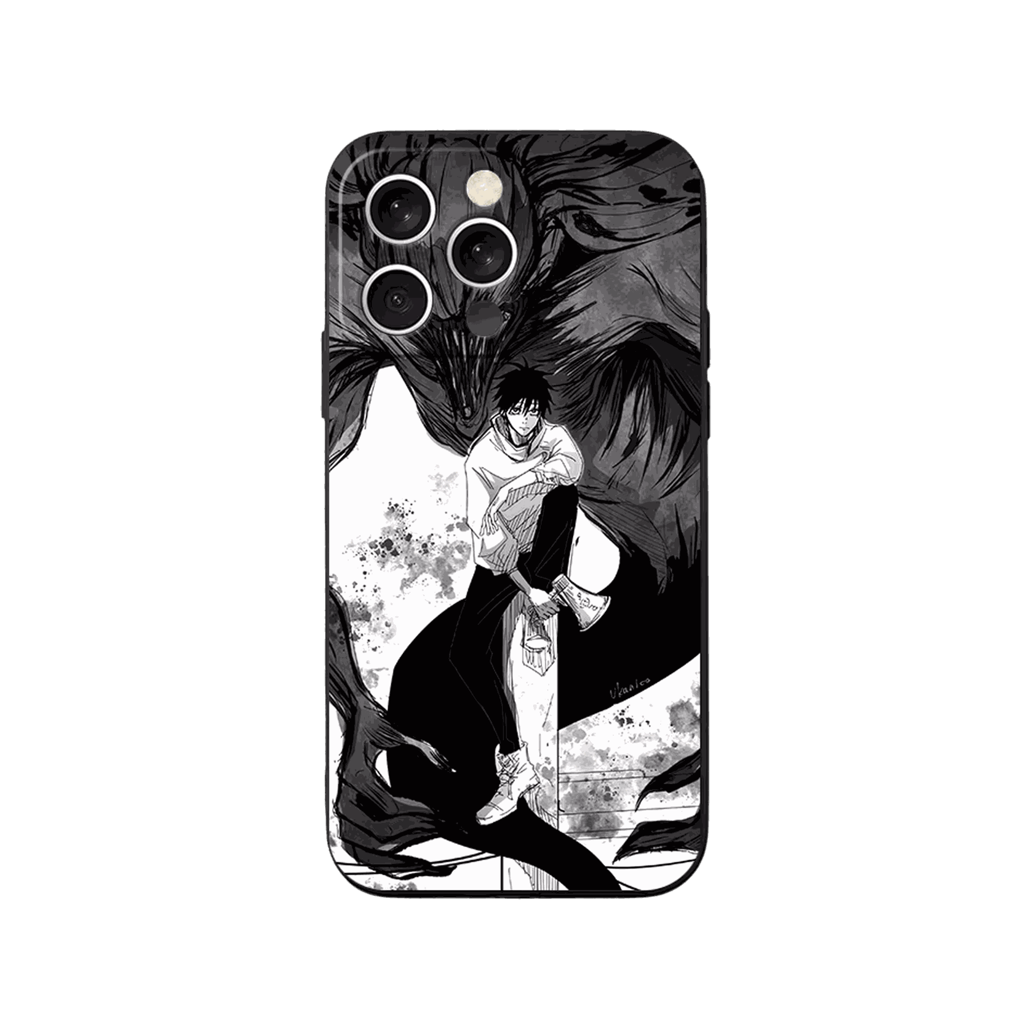 Coque iPhone Jujutsu Kaisen – Yuta à l'Encre, dominante noir et blanc