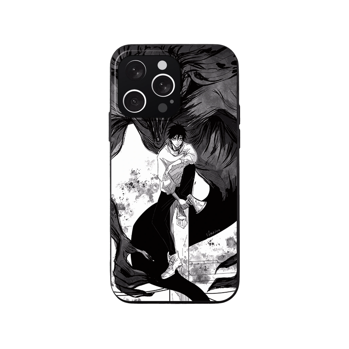 Coque iPhone Jujutsu Kaisen – Yuta à l'Encre, dominante noir et blanc