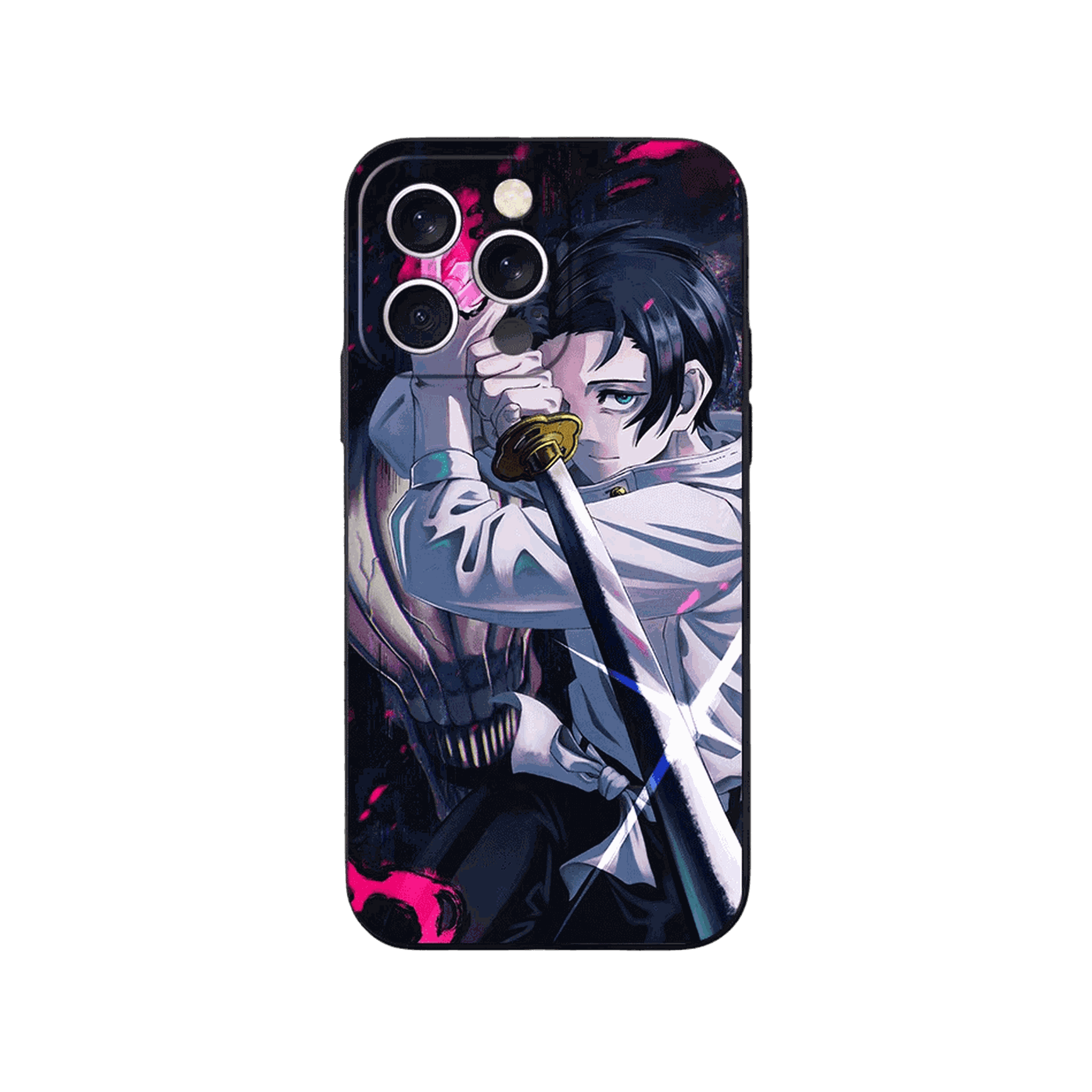 Coque iPhone Jujutsu Kaisen – Yuta, Lame Dégainée, dominante noir et rose