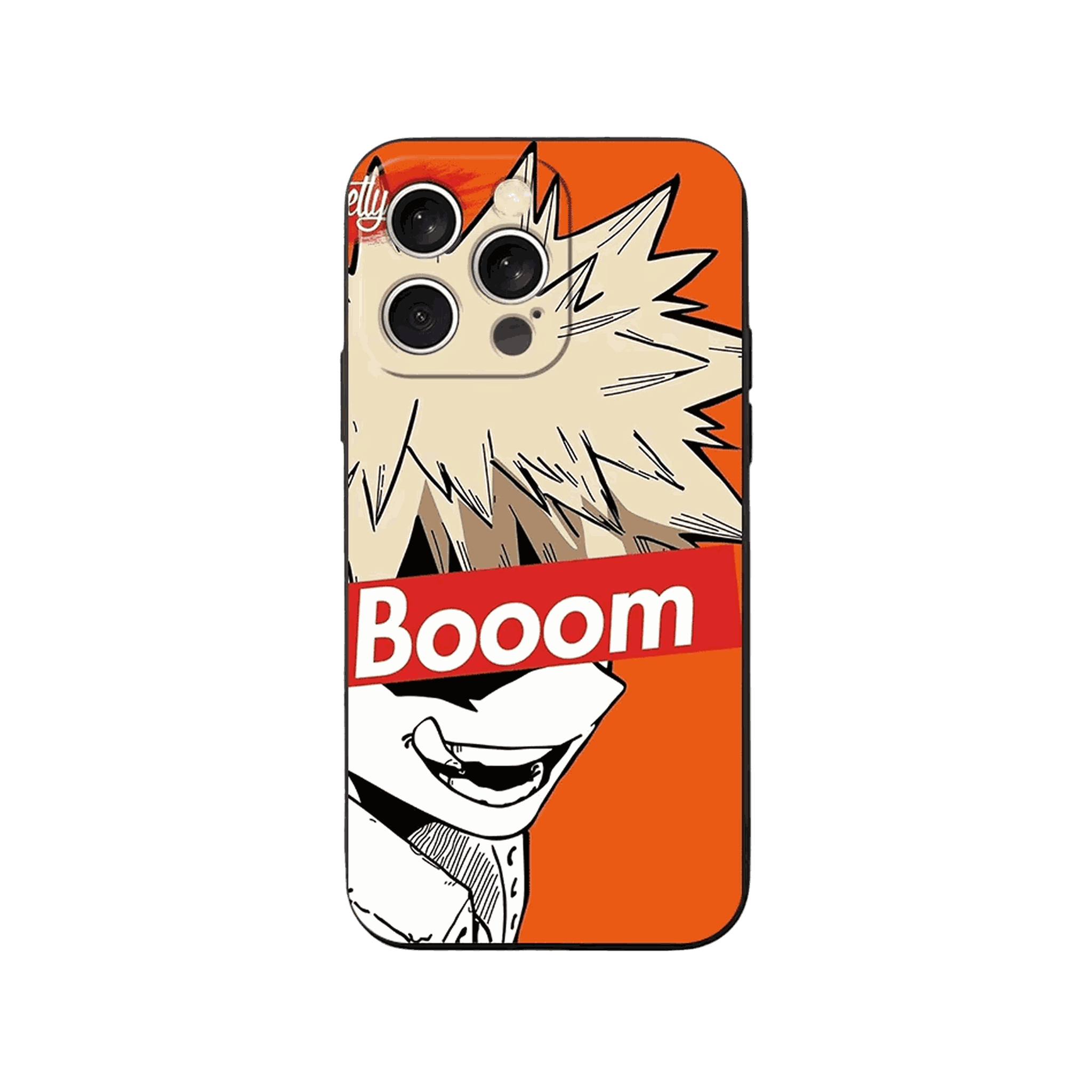 Coque iPhone My Hero Academia – Bakugo, Booom, dominante orange