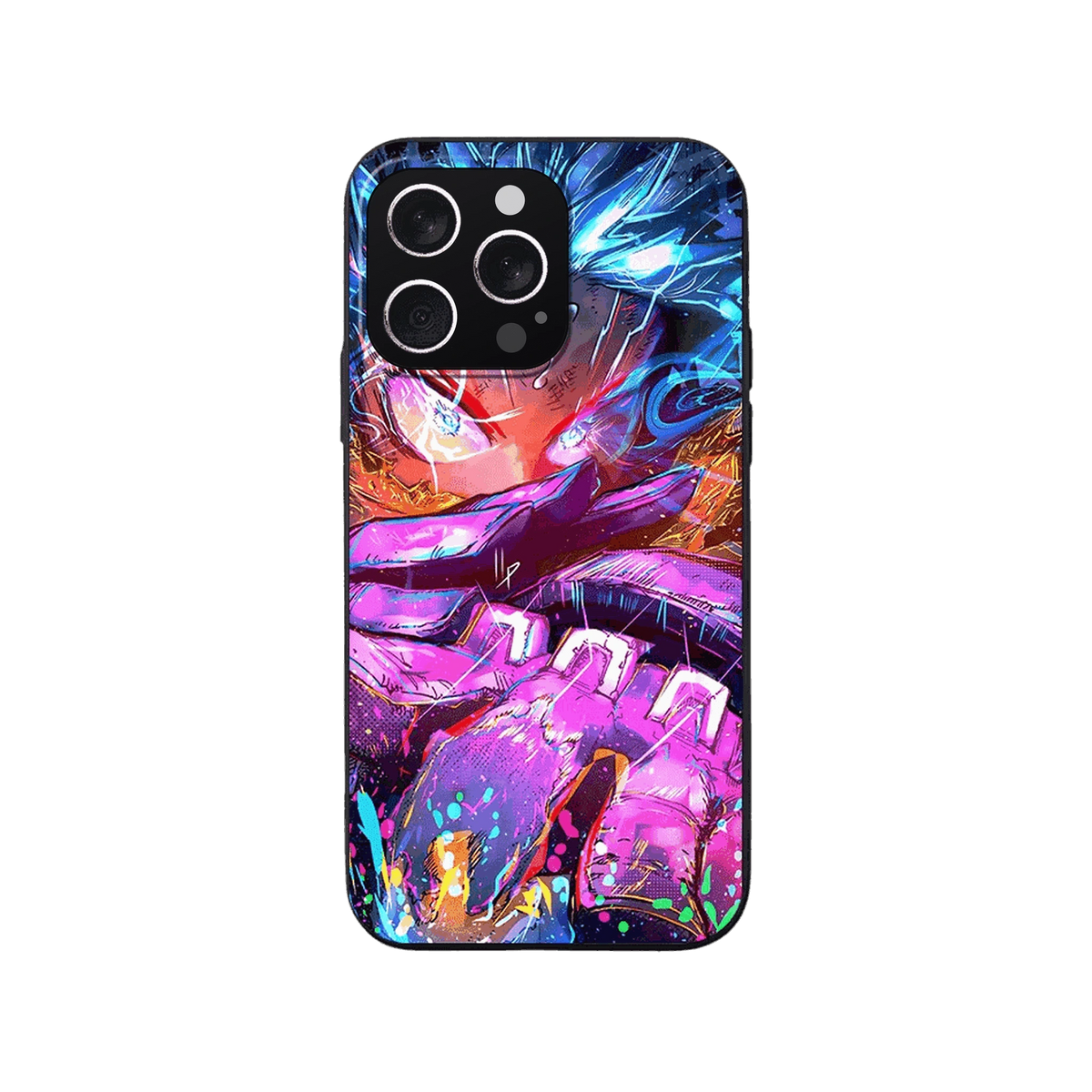 Coque iPhone My Hero Academia – Deku, Éclats de Peinture, dominante rose et bleu électrique