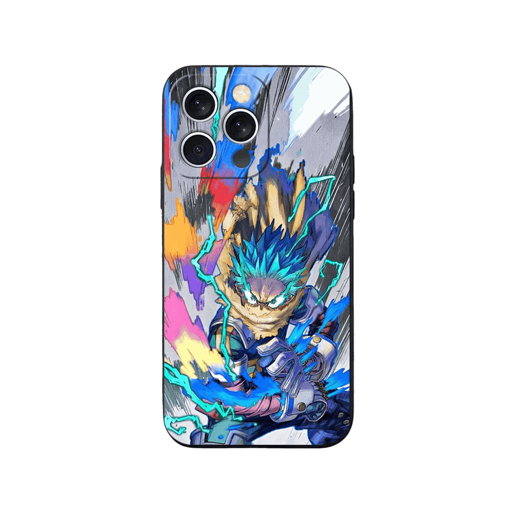 Coque iPhone My Hero Academia – Deku, Toile Peinte, dominante gris et turquoise
