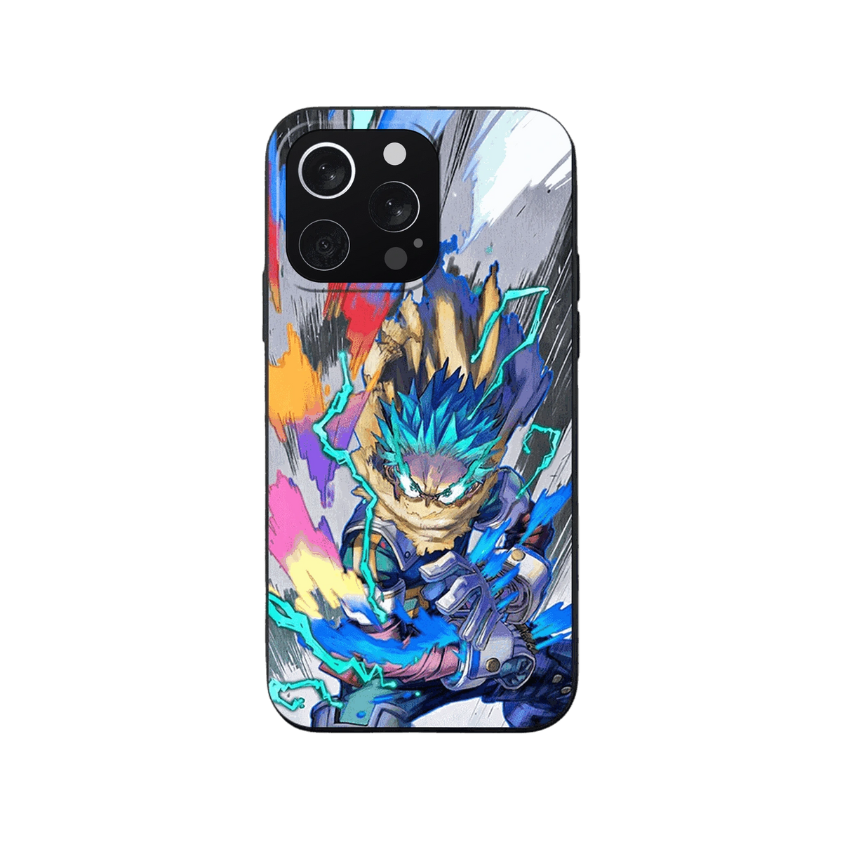Coque iPhone My Hero Academia – Deku, Toile Peinte, dominante gris et turquoise