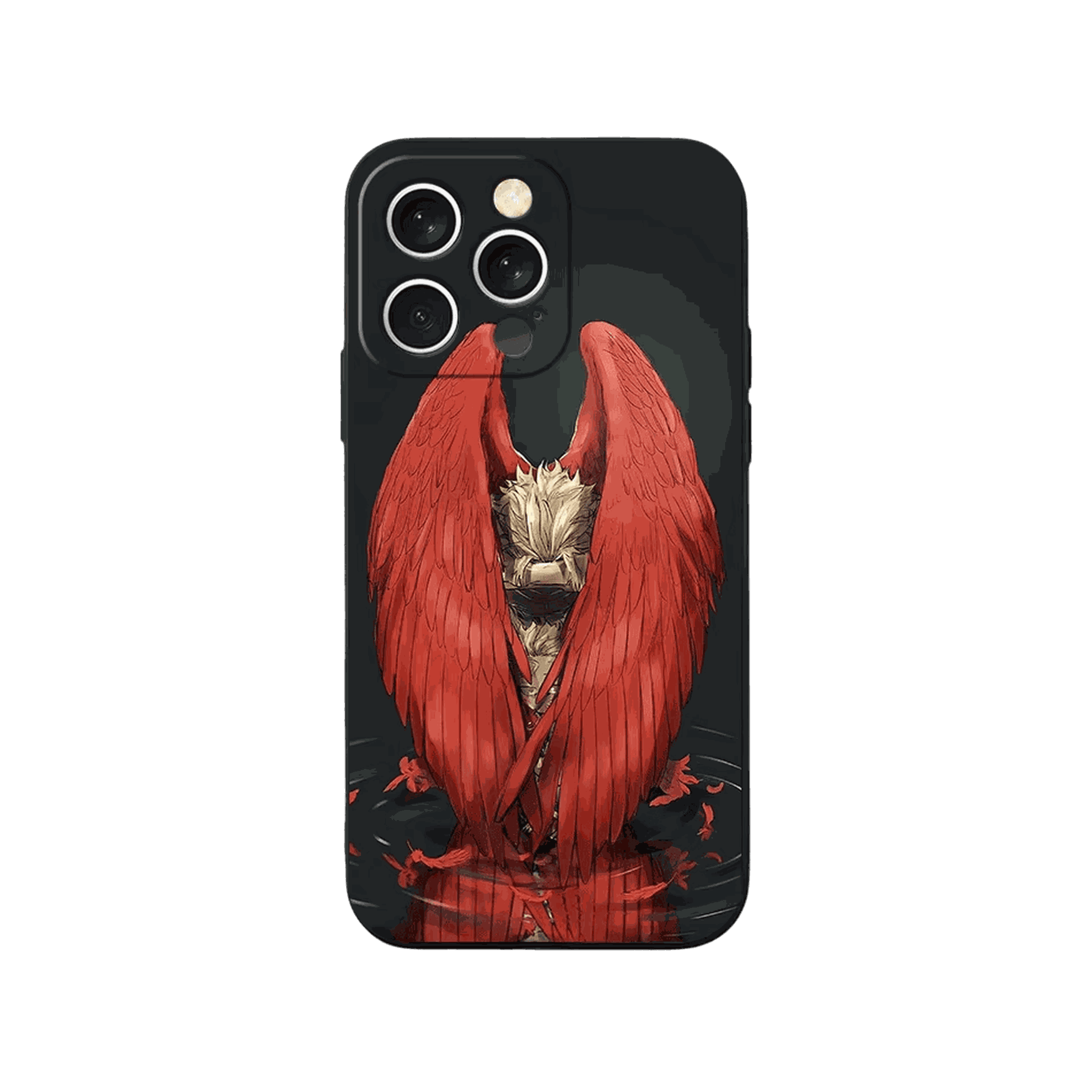 Coque iPhone My Hero Academia – Hawks, Ailes Refermées, dominante noir et rouge