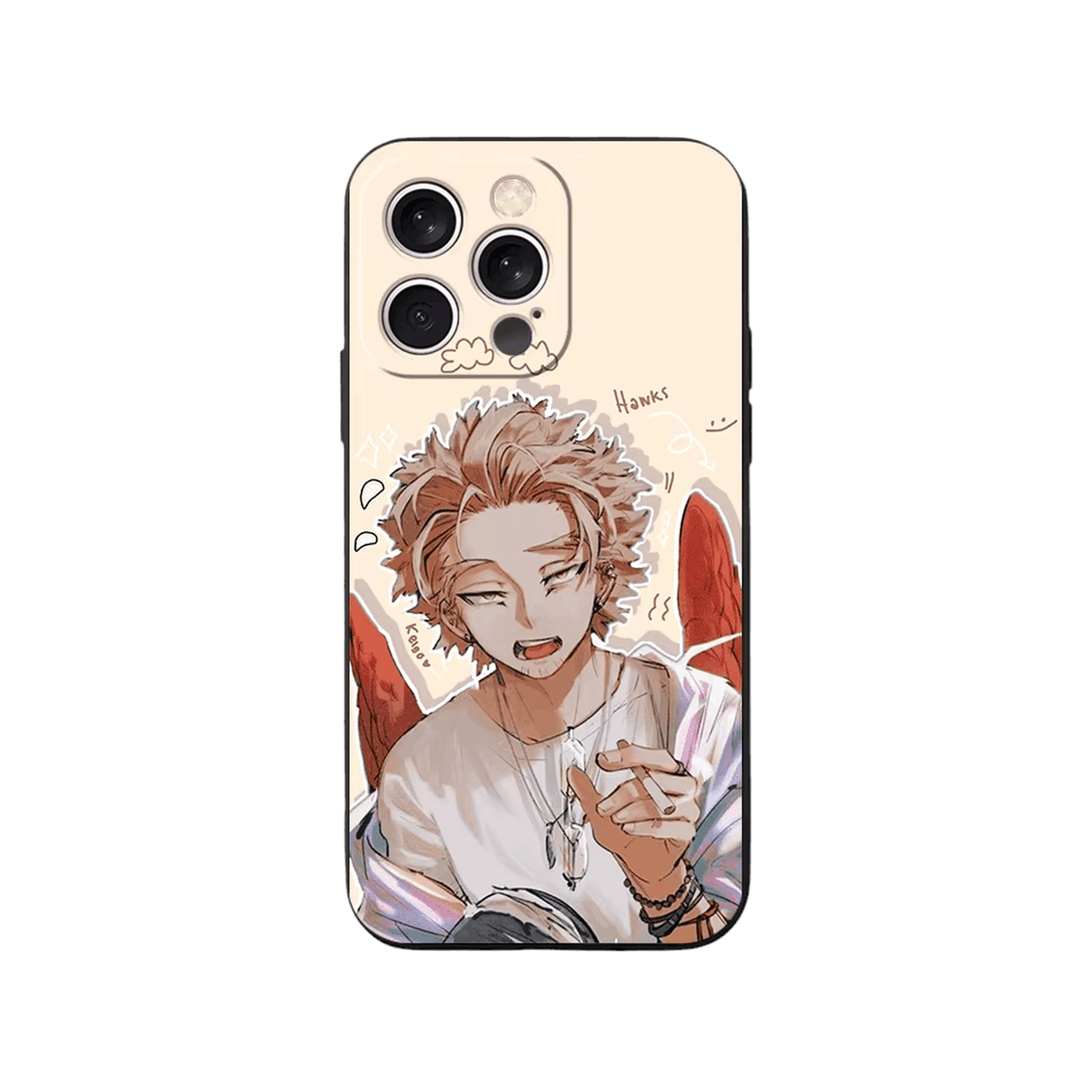 Coque iPhone My Hero Academia – Hawks, Carnet de Croquis, dominante crème et orange