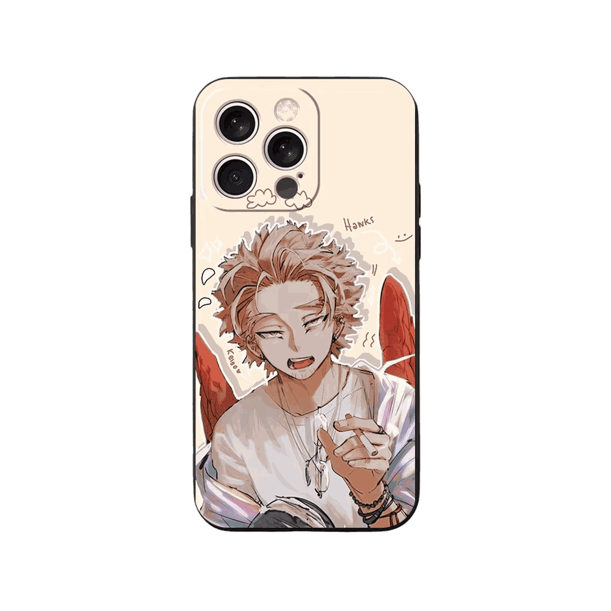 Coque iPhone My Hero Academia – Hawks, Carnet de Croquis, dominante crème et orange