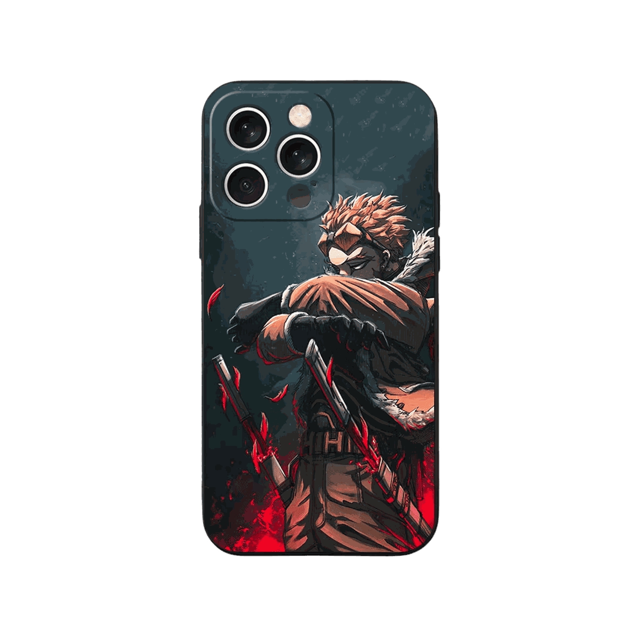 Coque iPhone My Hero Academia – Hawks, Lames Rouges, dominante gris ardoise et rouge