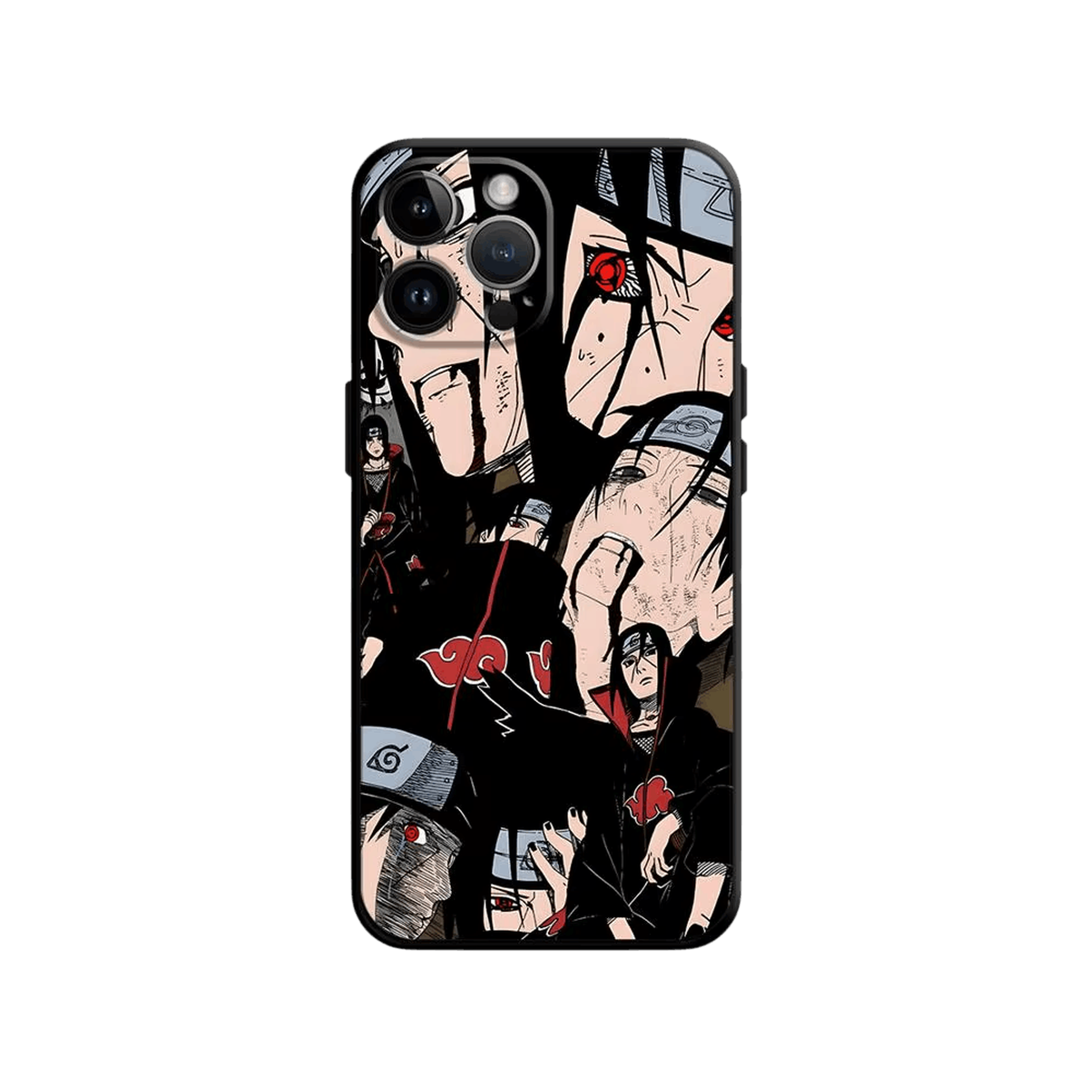 Coque iPhone Naruto illustrant akatsuki en dominante noir et rouge