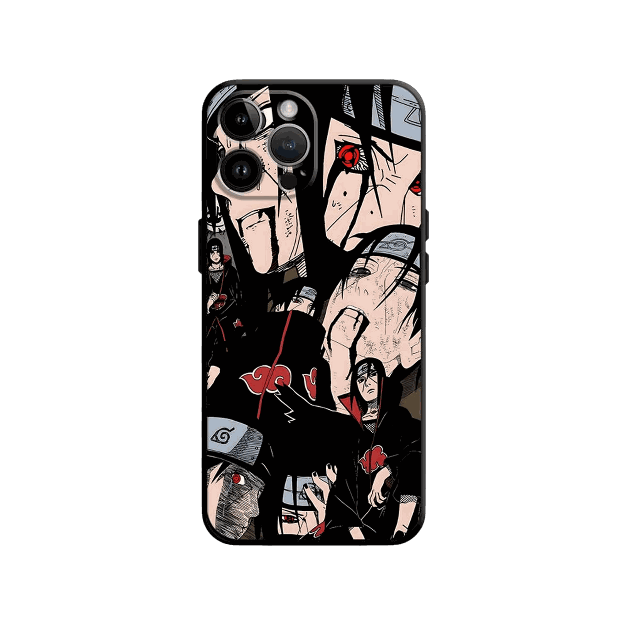 Coque iPhone Naruto illustrant akatsuki en dominante noir et rouge