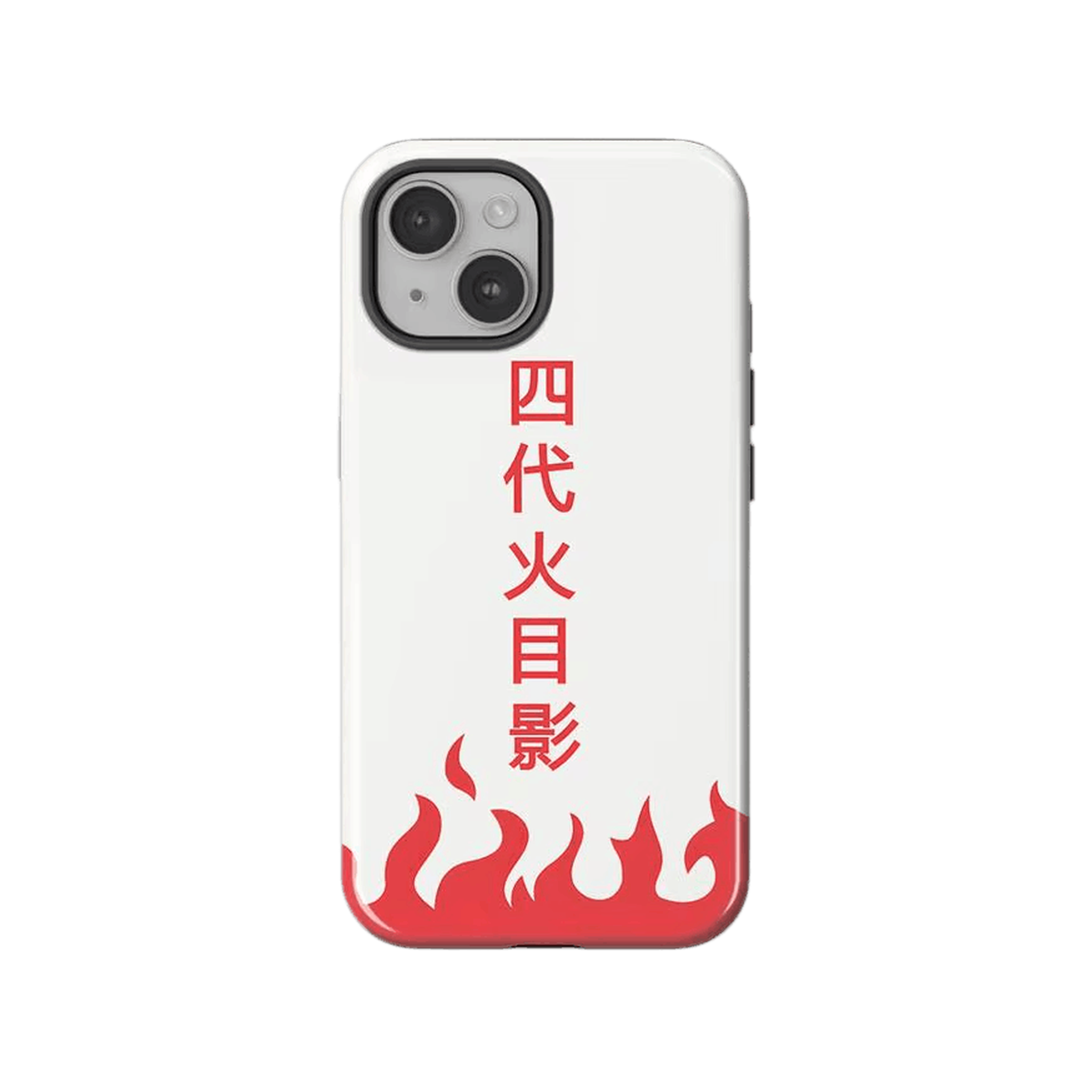 Coque iPhone Naruto illustrant manteau du quatrième hokage en dominante blanc et rouge