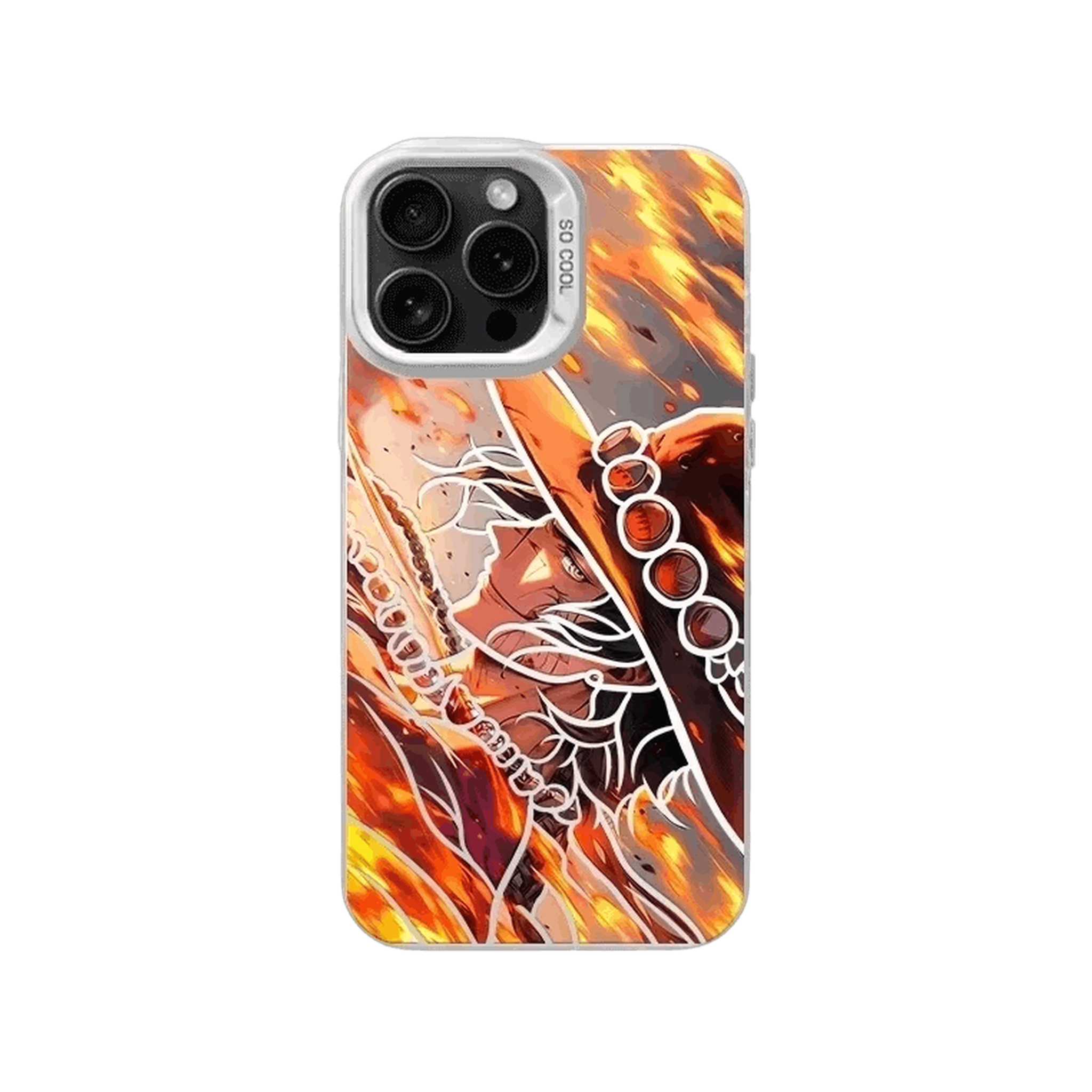 Coque iPhone One Piece – Ace, Mur de Flammes, dominante orange