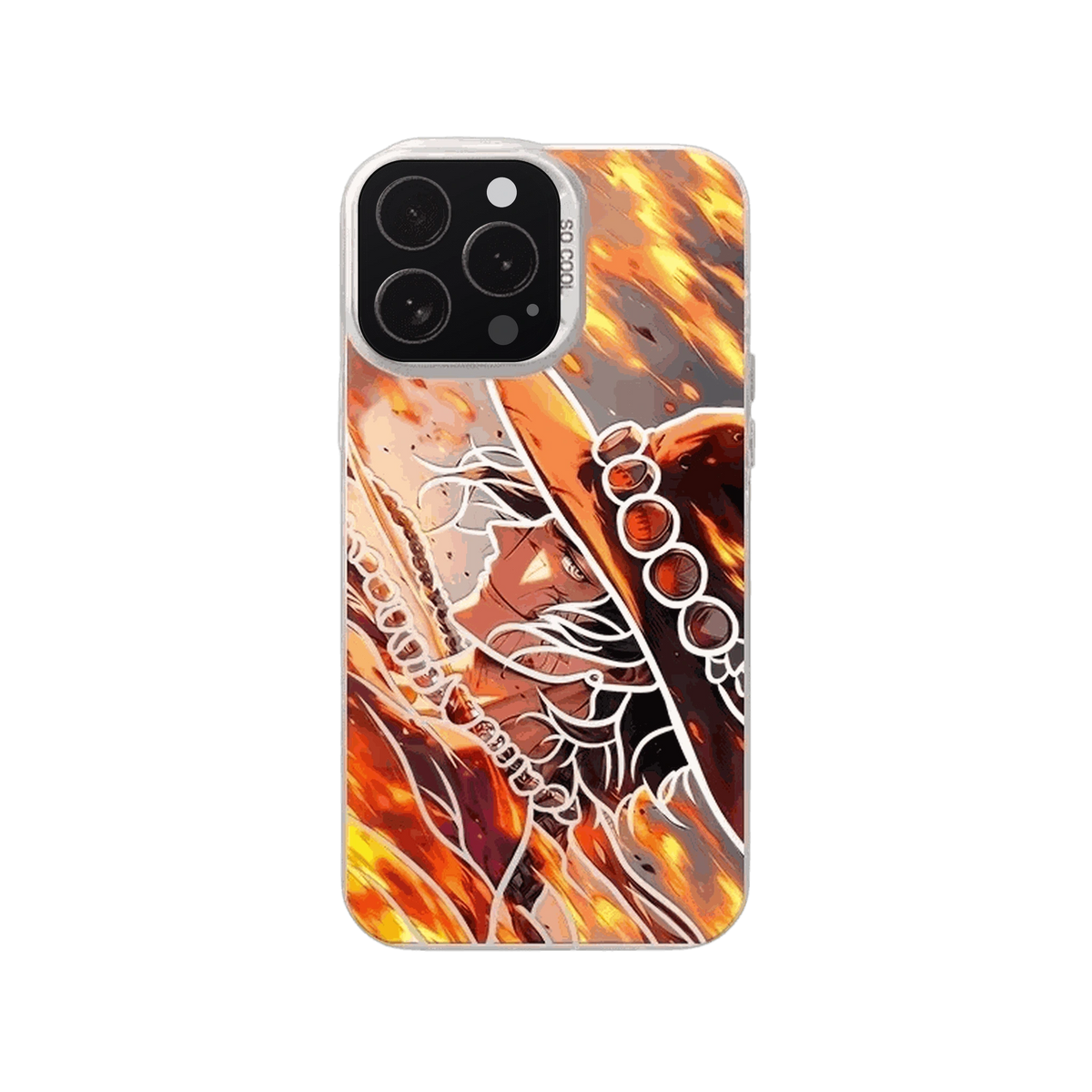 Coque iPhone One Piece – Ace, Mur de Flammes, dominante orange