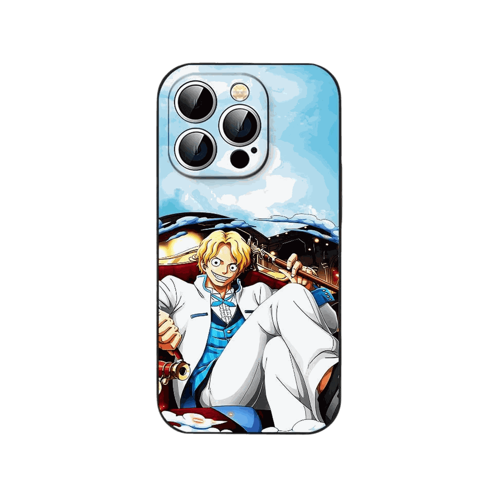 Coque iPhone One Piece illustrant tenue claire, ciel degage, aucune flamme