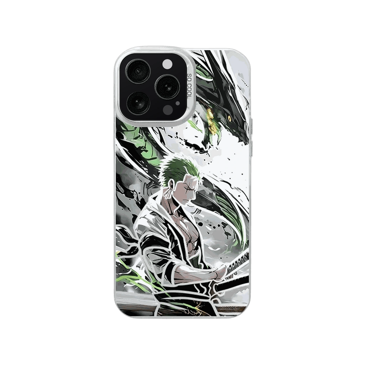 Coque iPhone One Piece – Zoro et le Dragon d'Encre, dominante vert et noir