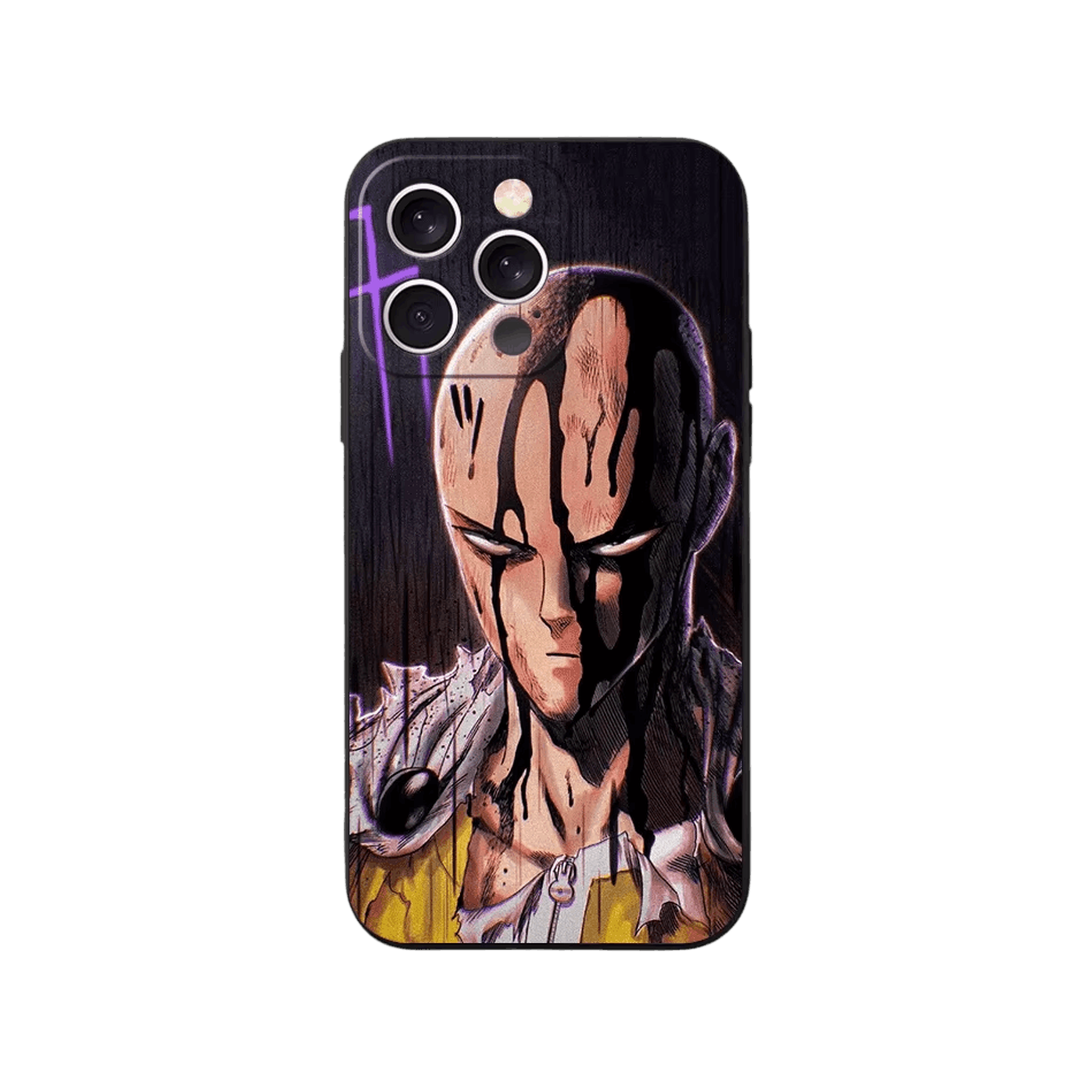 Coque iPhone One Punch Man – Saitama, Coulures d'Encre, dominante noir et jaune
