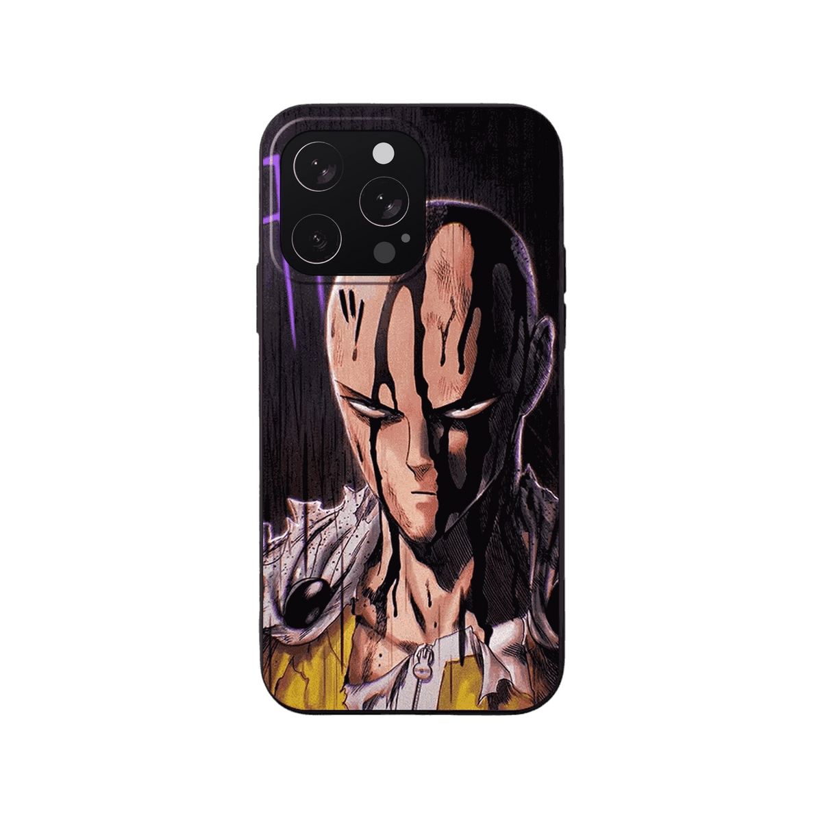 Coque iPhone One Punch Man – Saitama, Coulures d'Encre, dominante noir et jaune