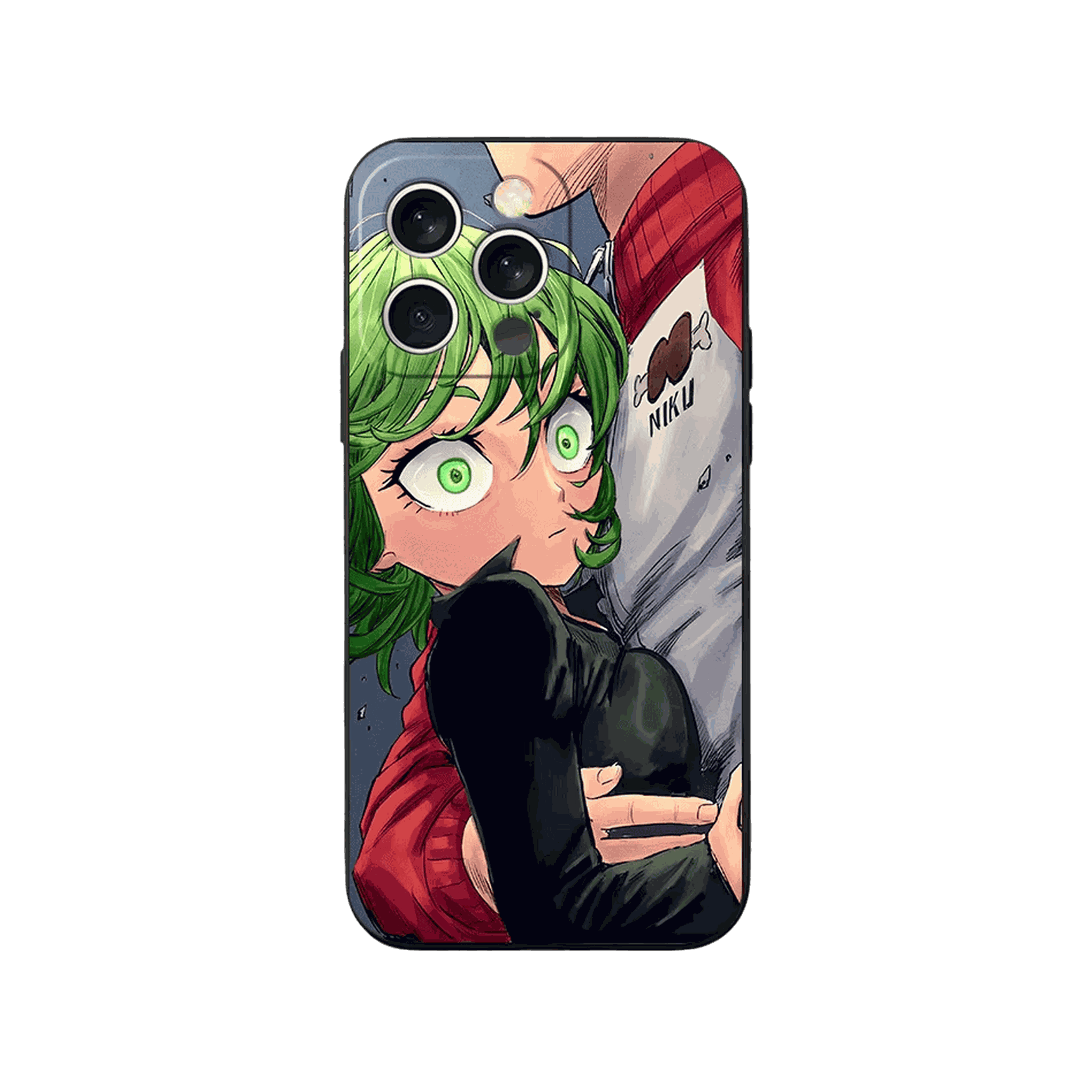 Coque iPhone One Punch Man – Tatsumaki et Saitama, dominante vert et rouge