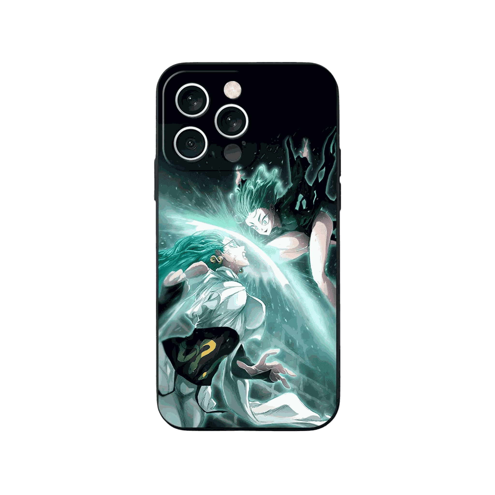 Coque iPhone One Punch Man – Tatsumaki, Souffle Turquoise, dominante turquoise et noir