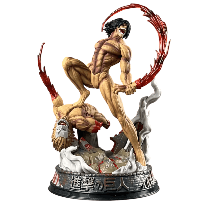 Figurine Eren Titan Assaillant hurlant dominant un titan à terre - Attaque des Titans