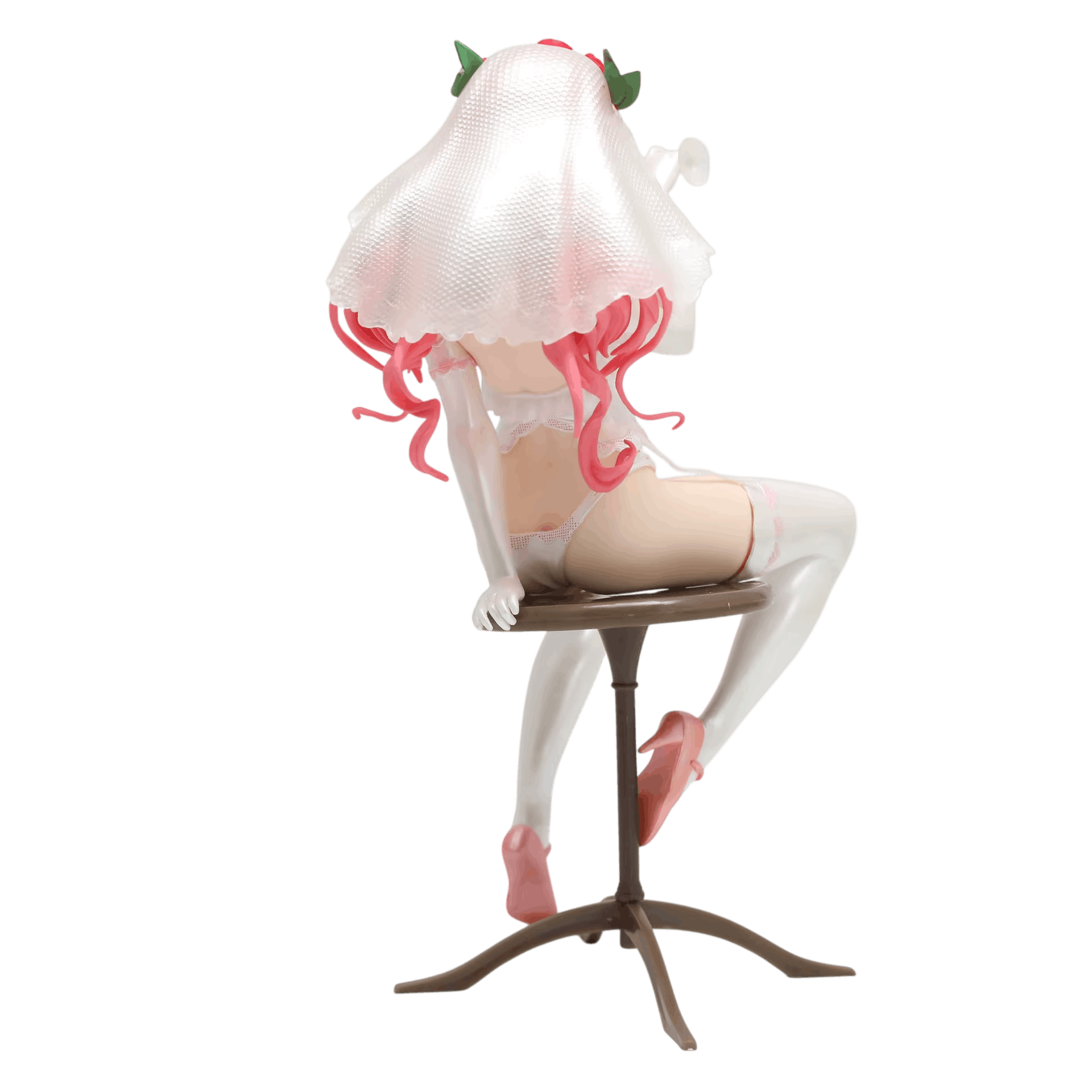 Figurine bishoujo mariée au voile de roses - vue de dos