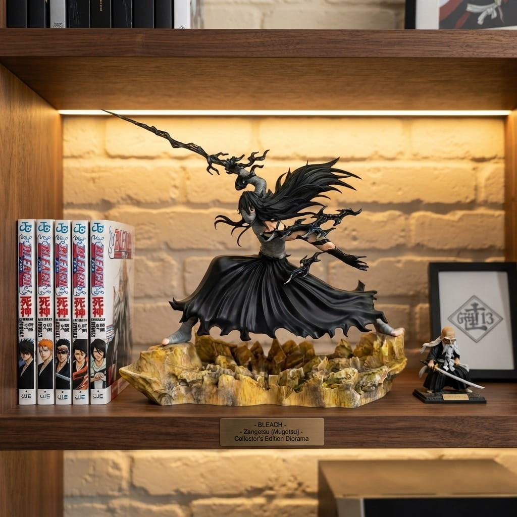 Figurine Ichigo Mugetsu Bleach exposée sur une étagère (décor non inclus)