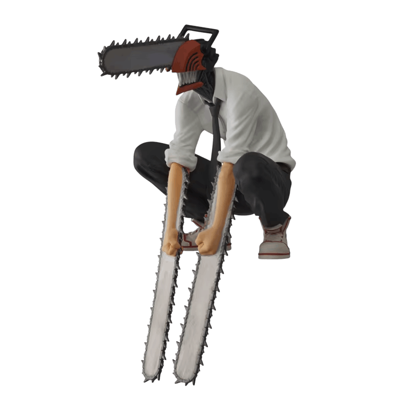 Figurine Denji Chainsaw Man 14 cm vue de trois quarts, tête-tronçonneuse