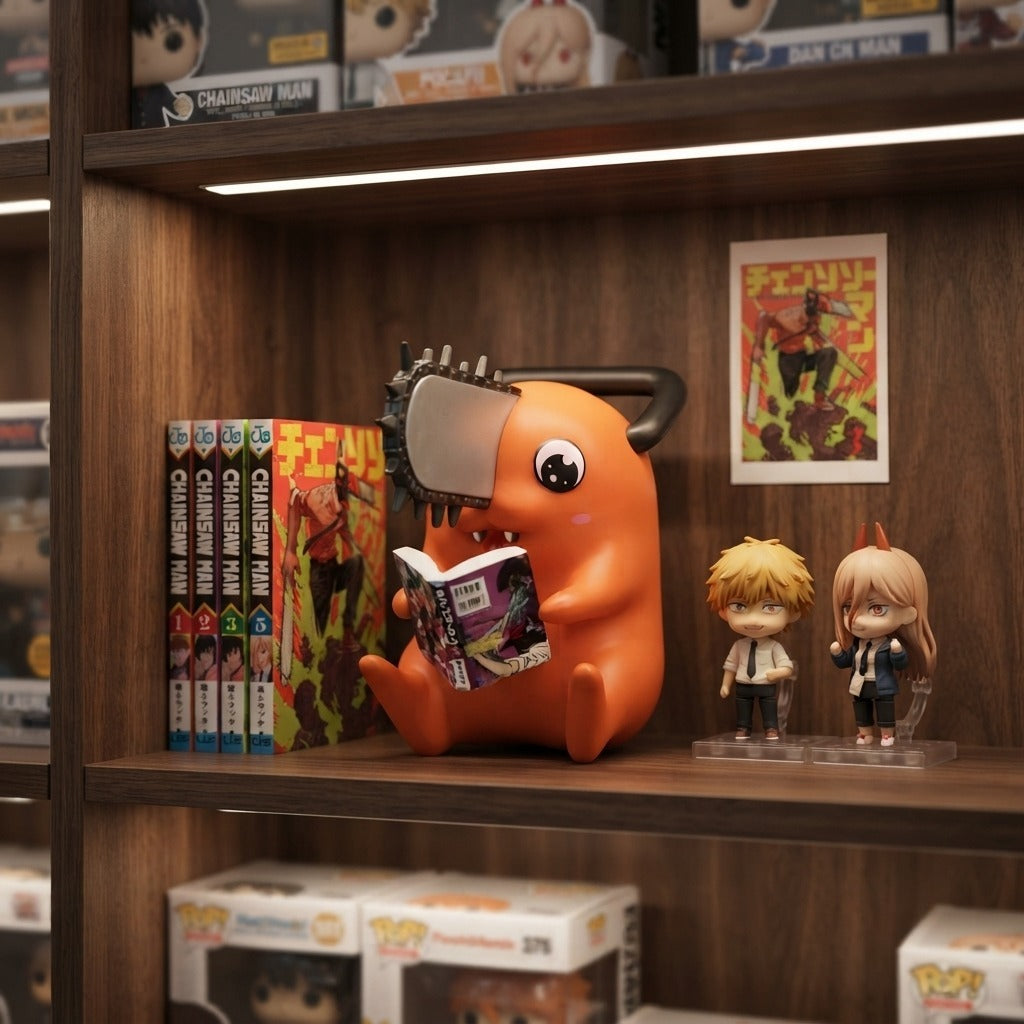 Figurine Pochita Chainsaw Man exposée sur une étagère (décor non inclus)
