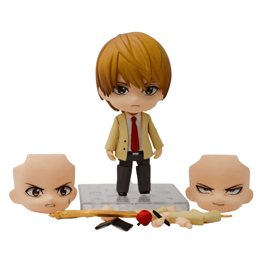 Figurine chibi Yagami Light Death Note avec ses visages interchangeables - face