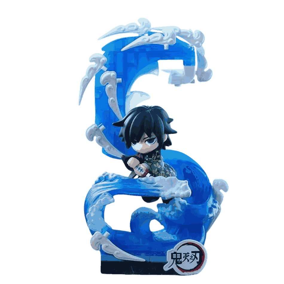 Figurine chibi Giyu Tomioka vue de face — haori bicolore bordeaux et damier — Demon Slayer, PVC peint