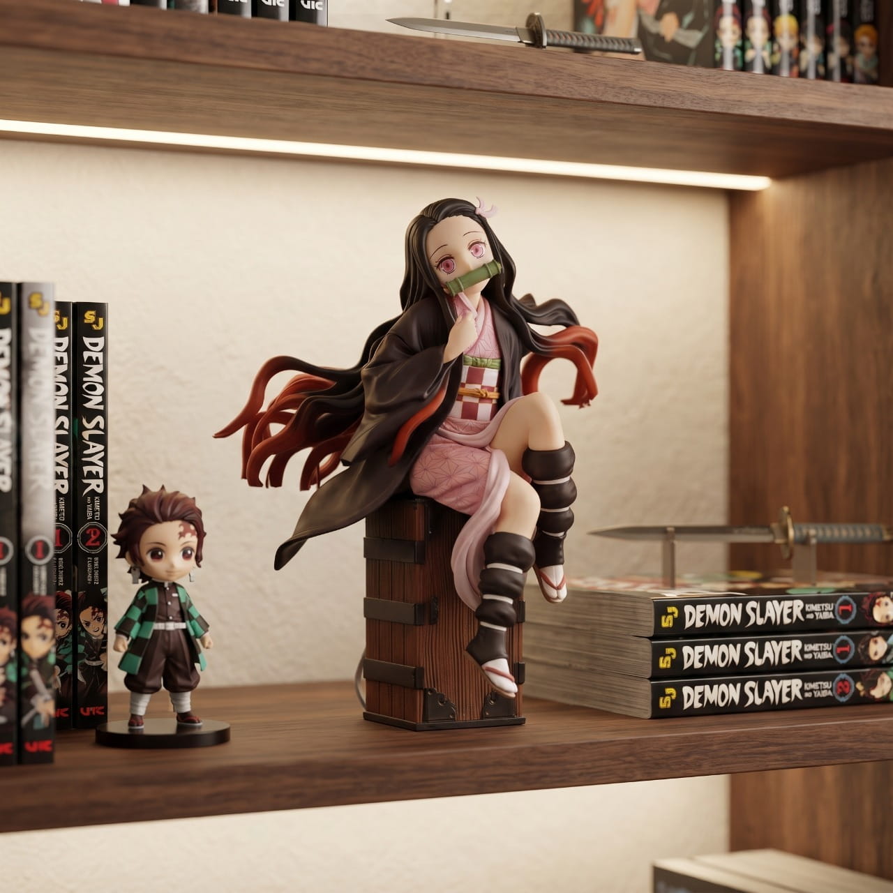 Figurine Nezuko sur la boite Demon Slayer - exposee sur une etagere (decor non inclus)