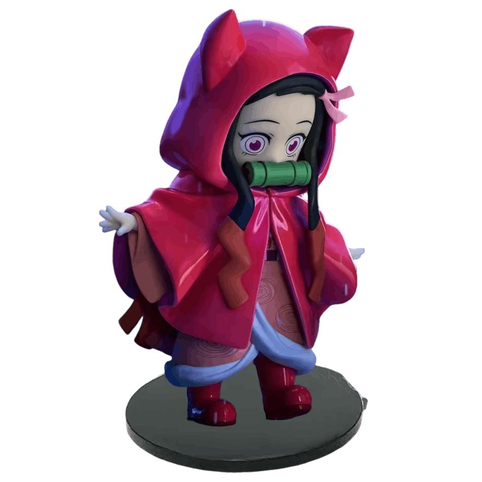 Figurine Demon Slayer Nezuko Kamado en manteau rose à capuche - face