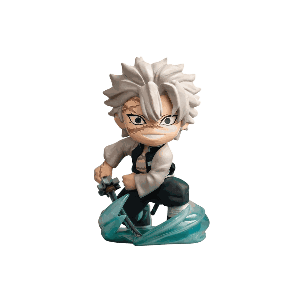 Figurine chibi Sanemi Shinazugawa vue de face — torse couvert de cicatrices — Demon Slayer, PVC peint