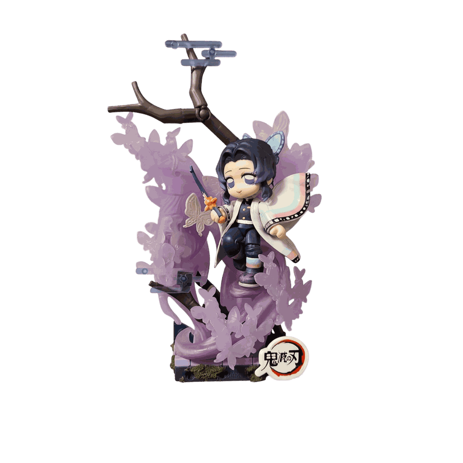 Figurine chibi Shinobu Kocho vue de face — branche de glycines mauves — Demon Slayer, PVC peint