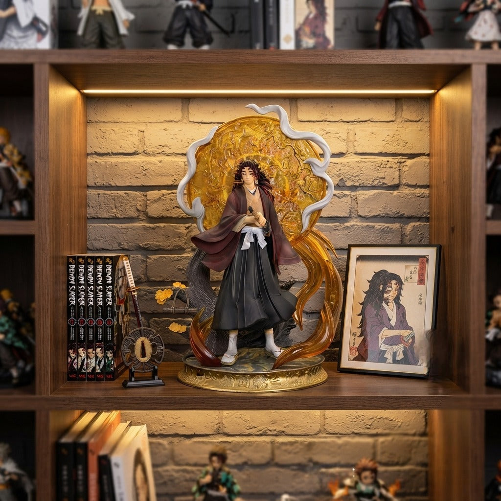Figurine Yoriichi halo solaire Demon Slayer - exposee sur une etagere (decor non inclus)