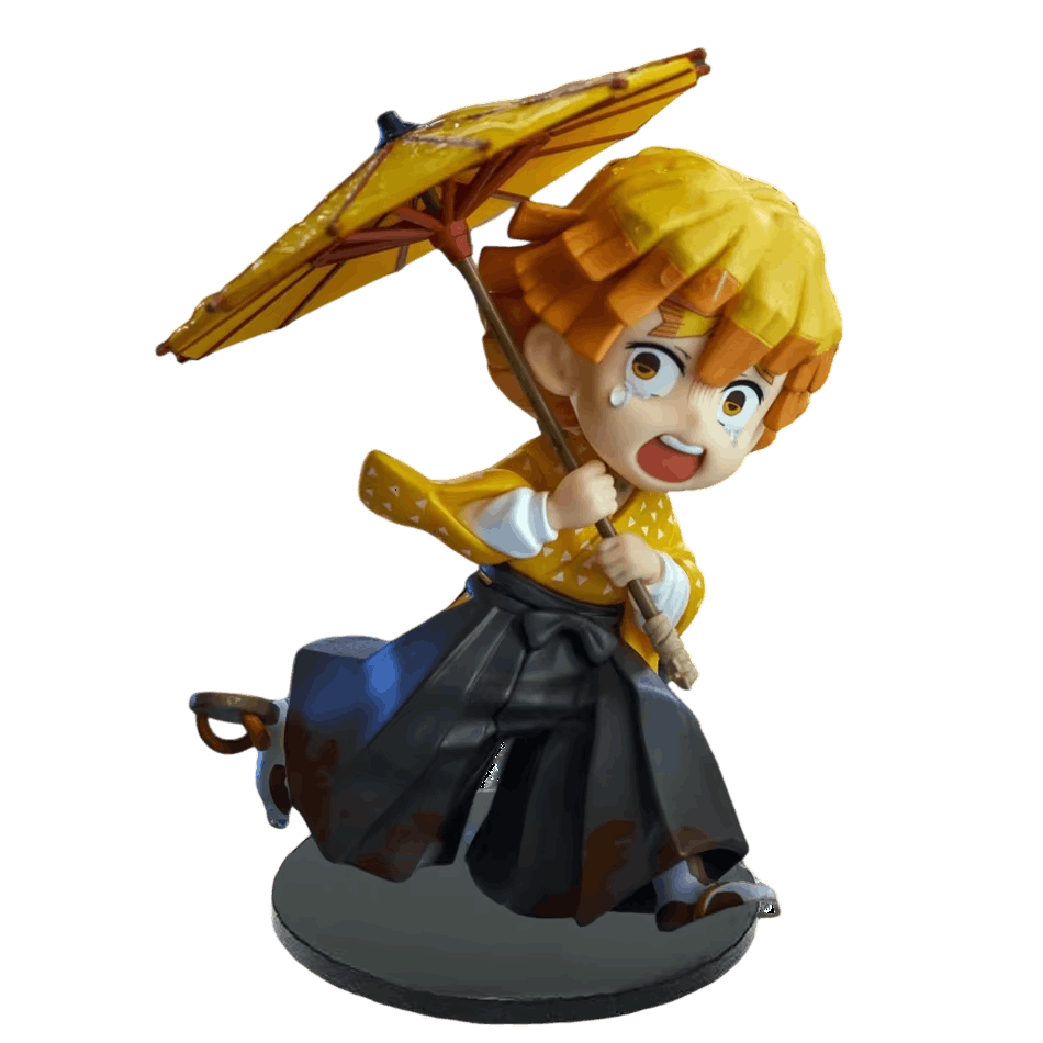Figurine Demon Slayer Zenitsu en yukata jaune et son ombrelle - face