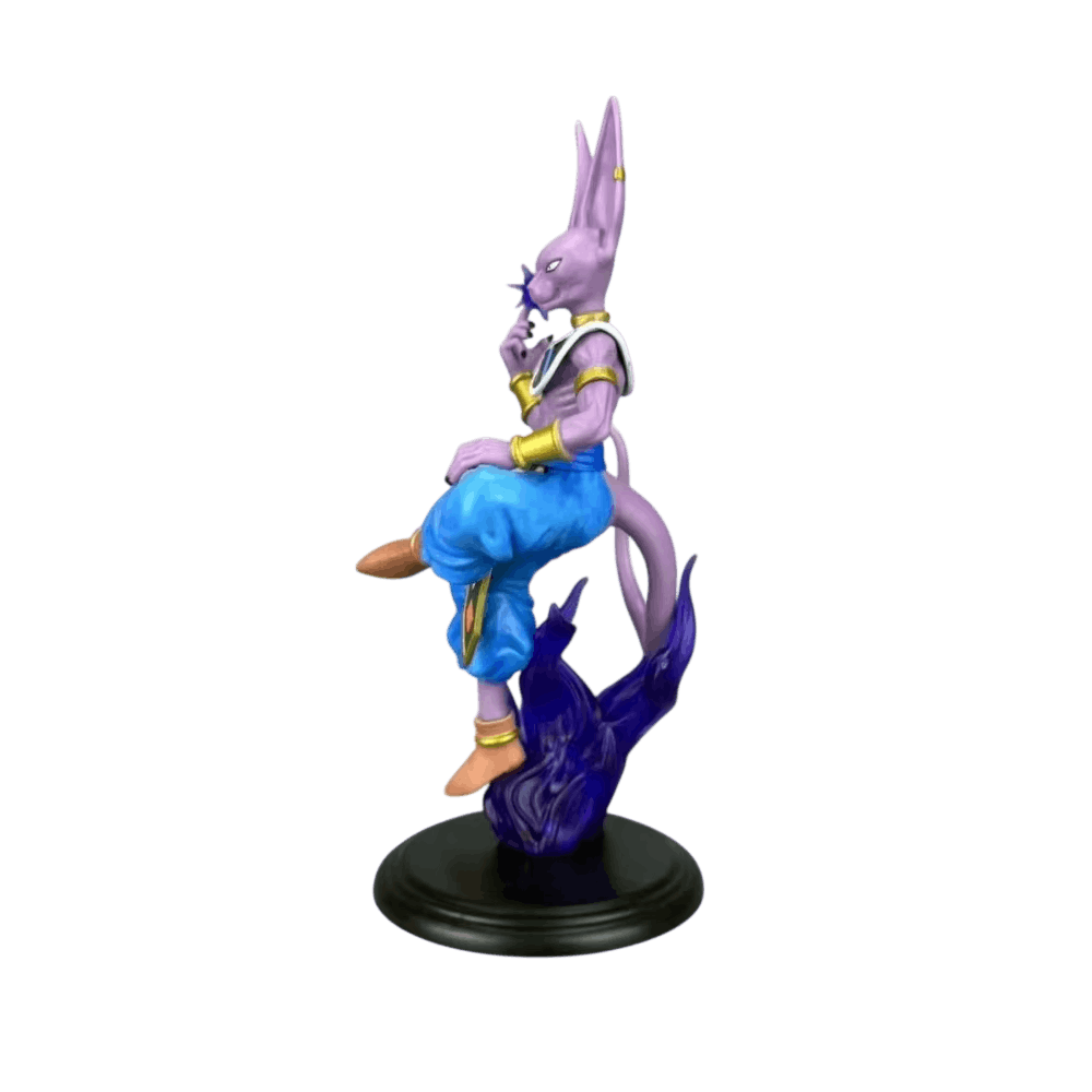 Figurine Beerus (Dragon Ball), 20 cm, peau violette mate qui tranche sur les liserés dorés — détourée, vue sans décor.