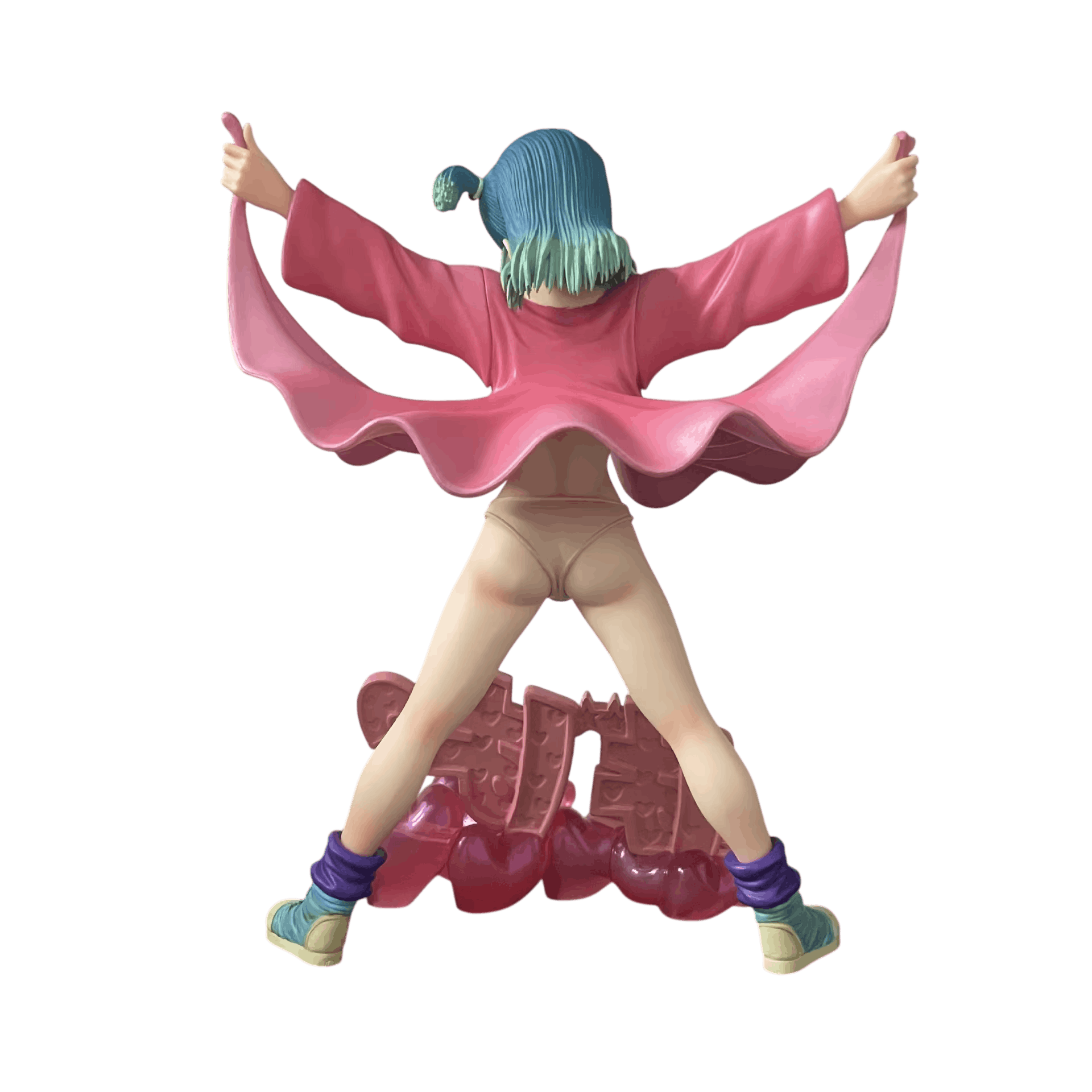 Figurine Bulma Dragon Ball - vue de dos et socle katakana