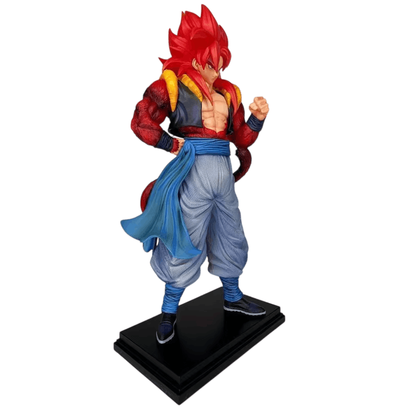 Figurine Gogeta Super Saiyan 4 (Dragon Ball), 34 cm, socle large pour compenser la chevelure très haute — détourée, vue sans décor.
