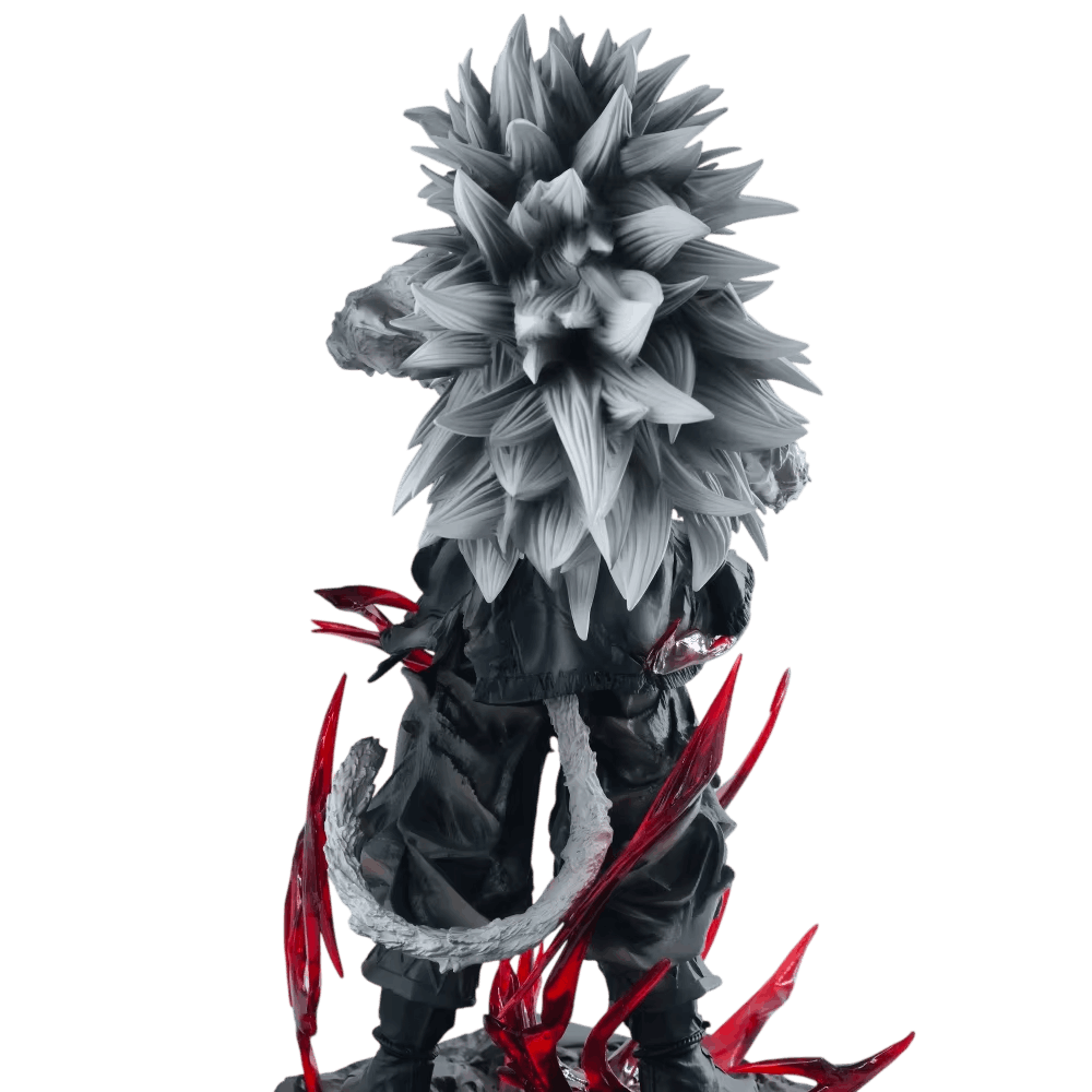 Figurine Goku Super Saiyan 5 vue de dos, crinière blanche et queue en fourrure grise