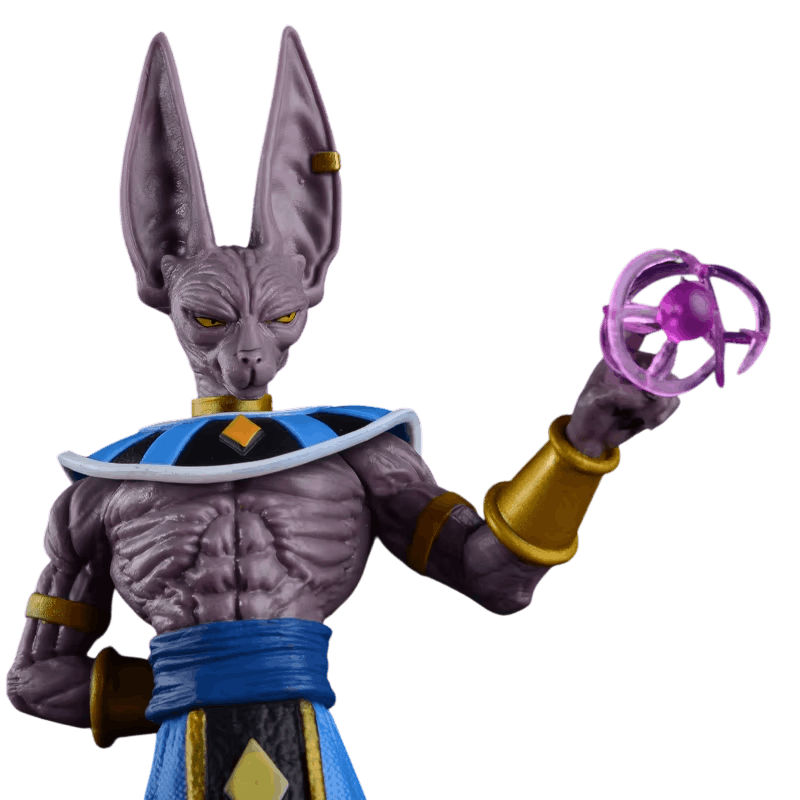 Figurine Beerus - gros plan visage et orbe Hakai