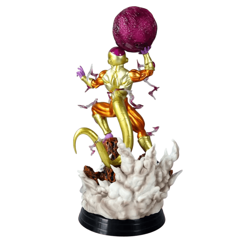 Figurine Frieza doré vue de profil, sphère d'énergie tenue à bout de bras au-dessus de la tête