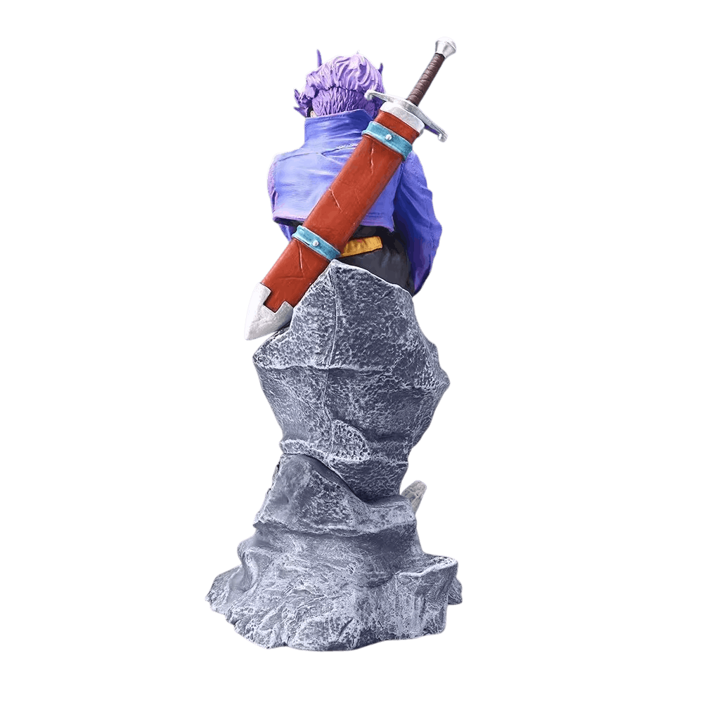 Figurine Trunks du futur (Dragon Ball), 26 cm, chevelure lavande sculptée en mèches, pas en bloc — détourée, vue sans décor.