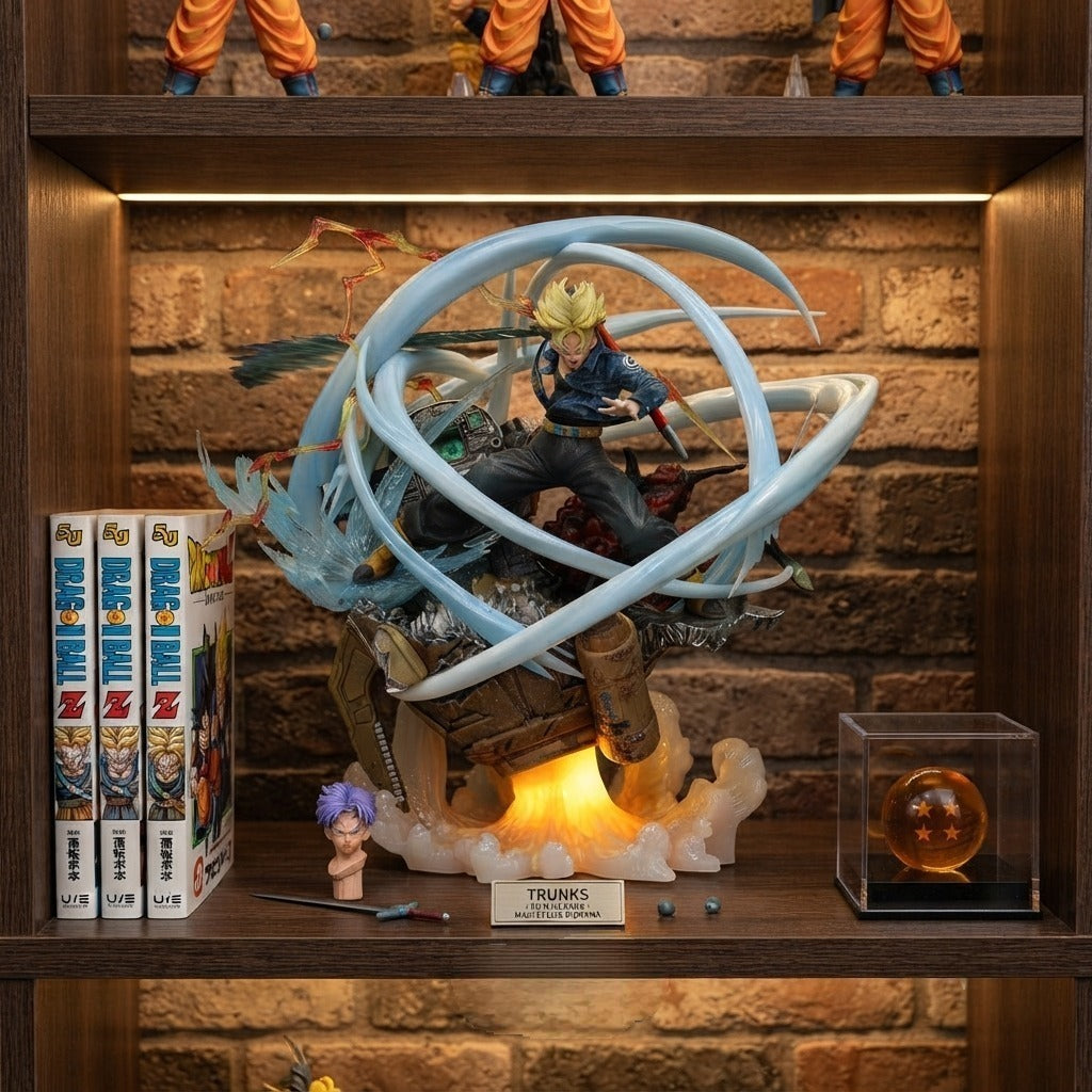 Figurine Trunks machine temporelle Dragon Ball - exposee sur une etagere (decor non inclus)