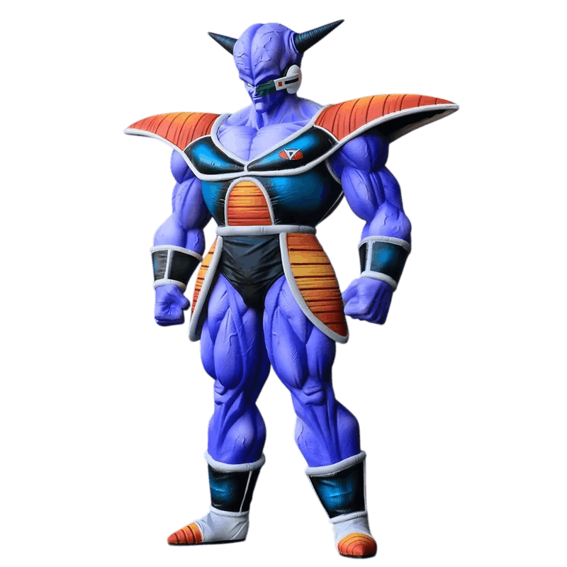 Figurine Capitaine Ginyu détourée sur fond noir, vue de face, scouter vert et jambières bleu nuit cerclées de blanc