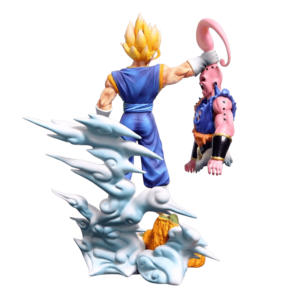 Diorama Vegetto vs Super Buu vue de dos, spirale d'aura sculptée