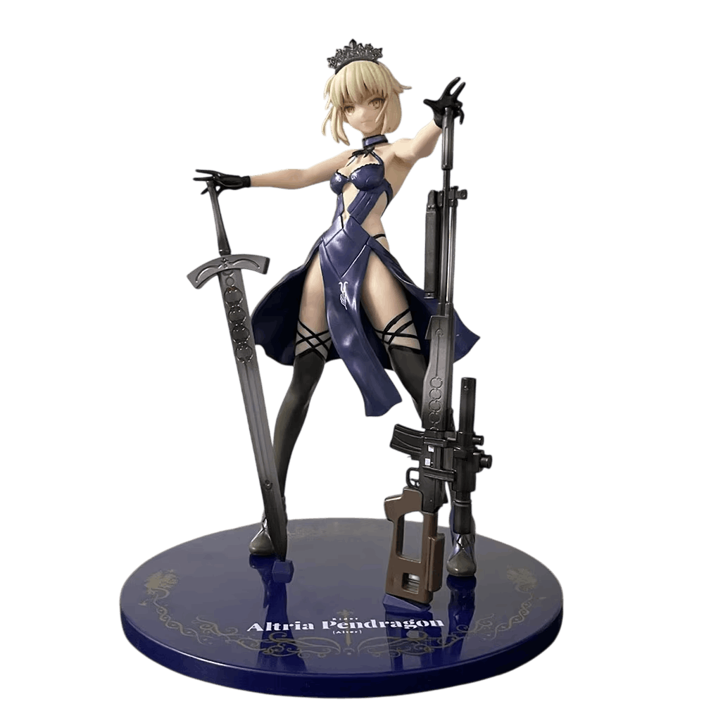 Fate Altria Alter figure 25 cm from the front: dark circlet, black choker, short black gloves, bare arms and stockings with garters