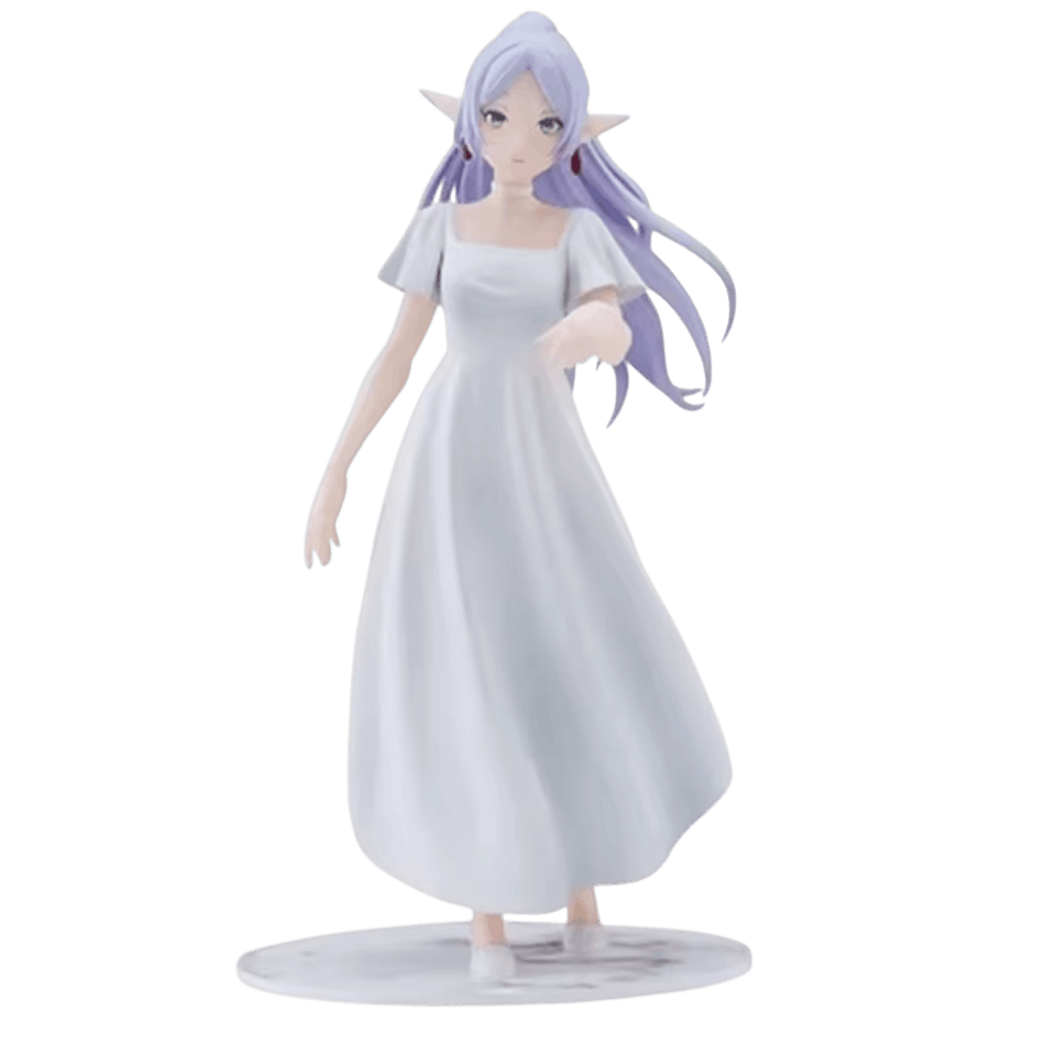 Figurine Frieren Sousou no Frieren : robe blanche à manches courtes, longs cheveux lavande, main tendue, socle rond blanc