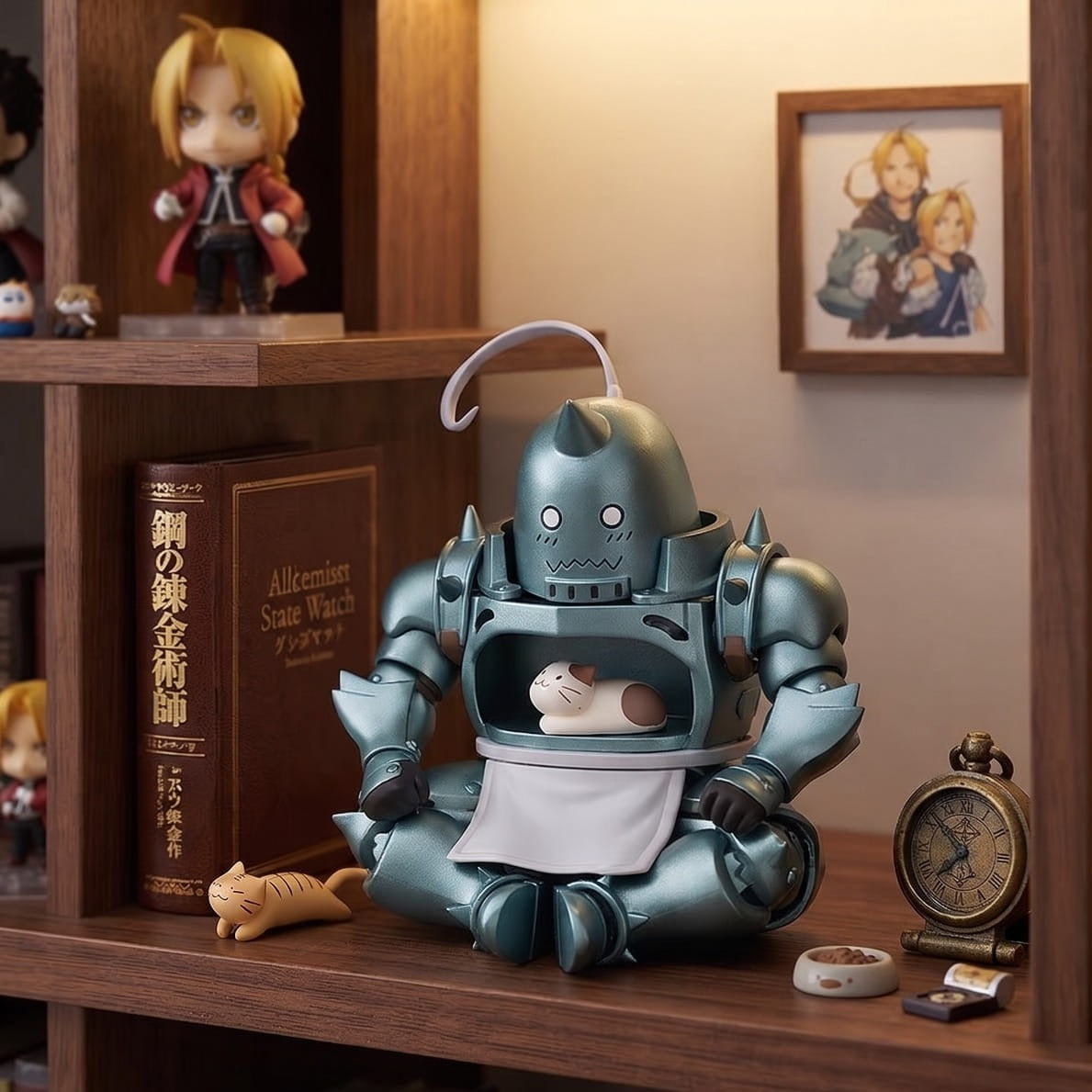 Figurine chibi Alphonse Elric exposée sur une étagère (décor non inclus)